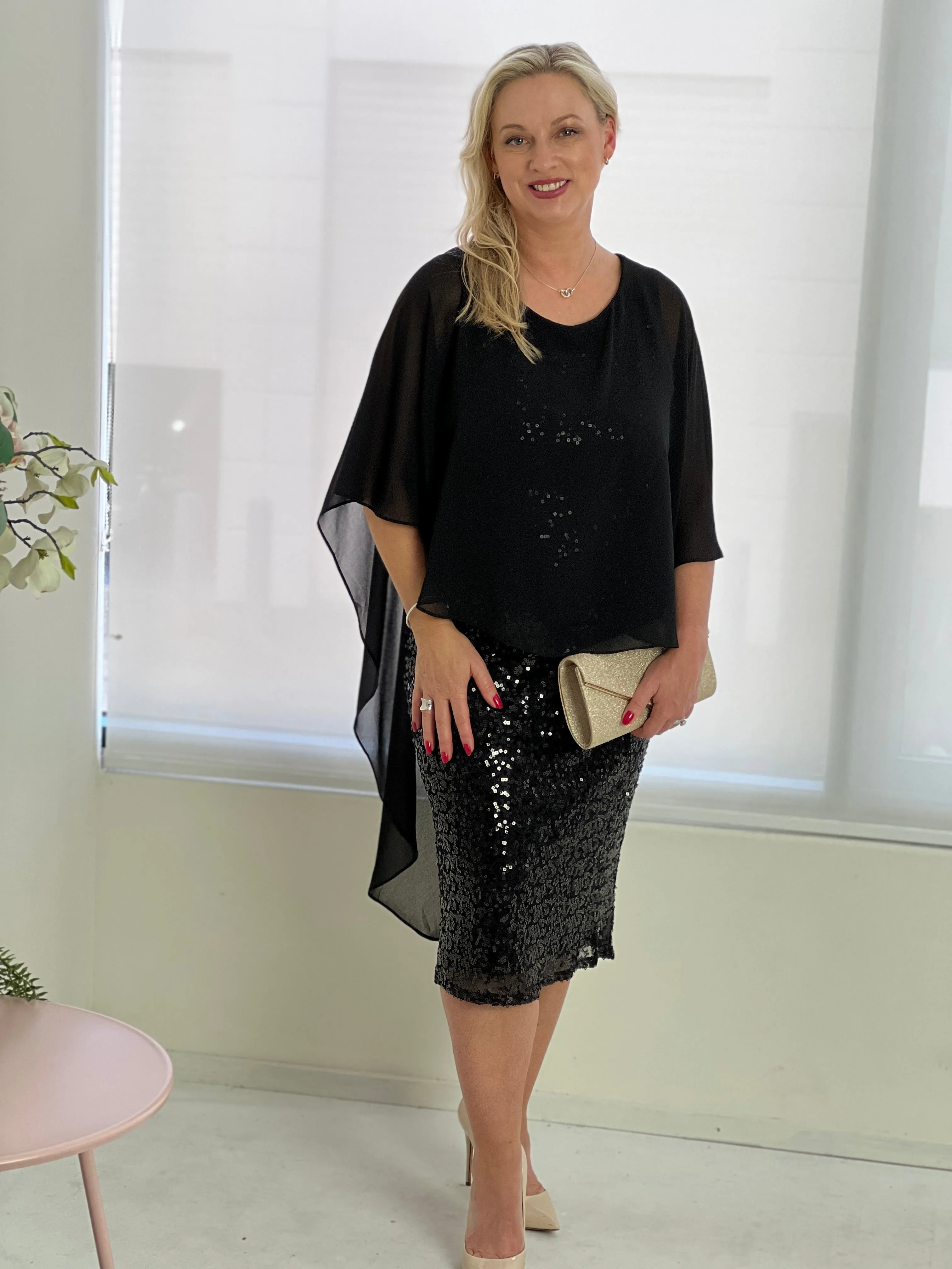 Luina Black Sequin Evening Dress