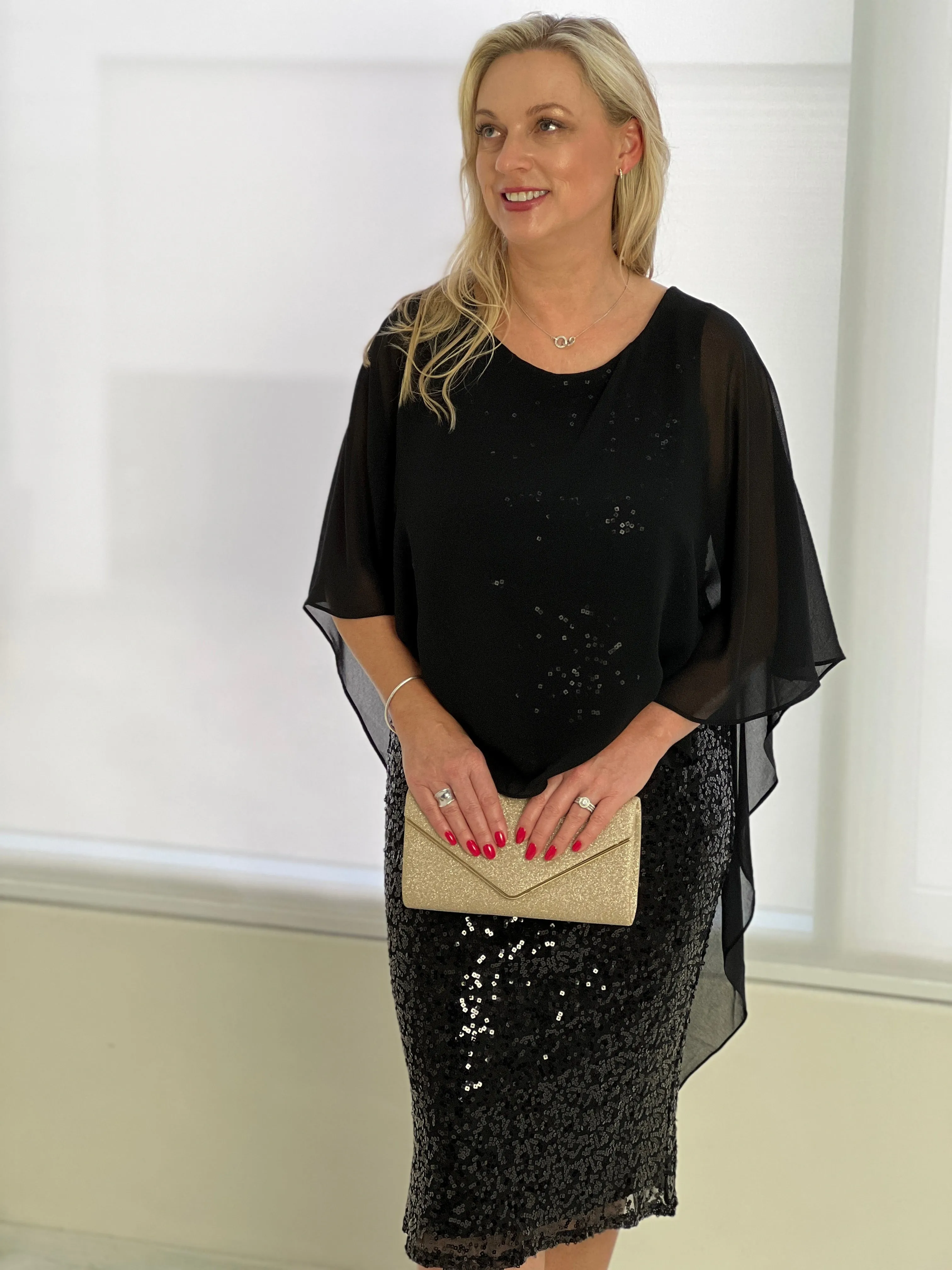 Luina Black Sequin Evening Dress