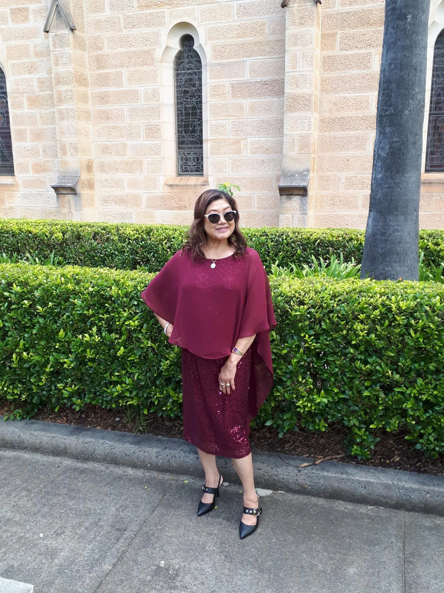 Luina Burgundy Sequin Evening Dress