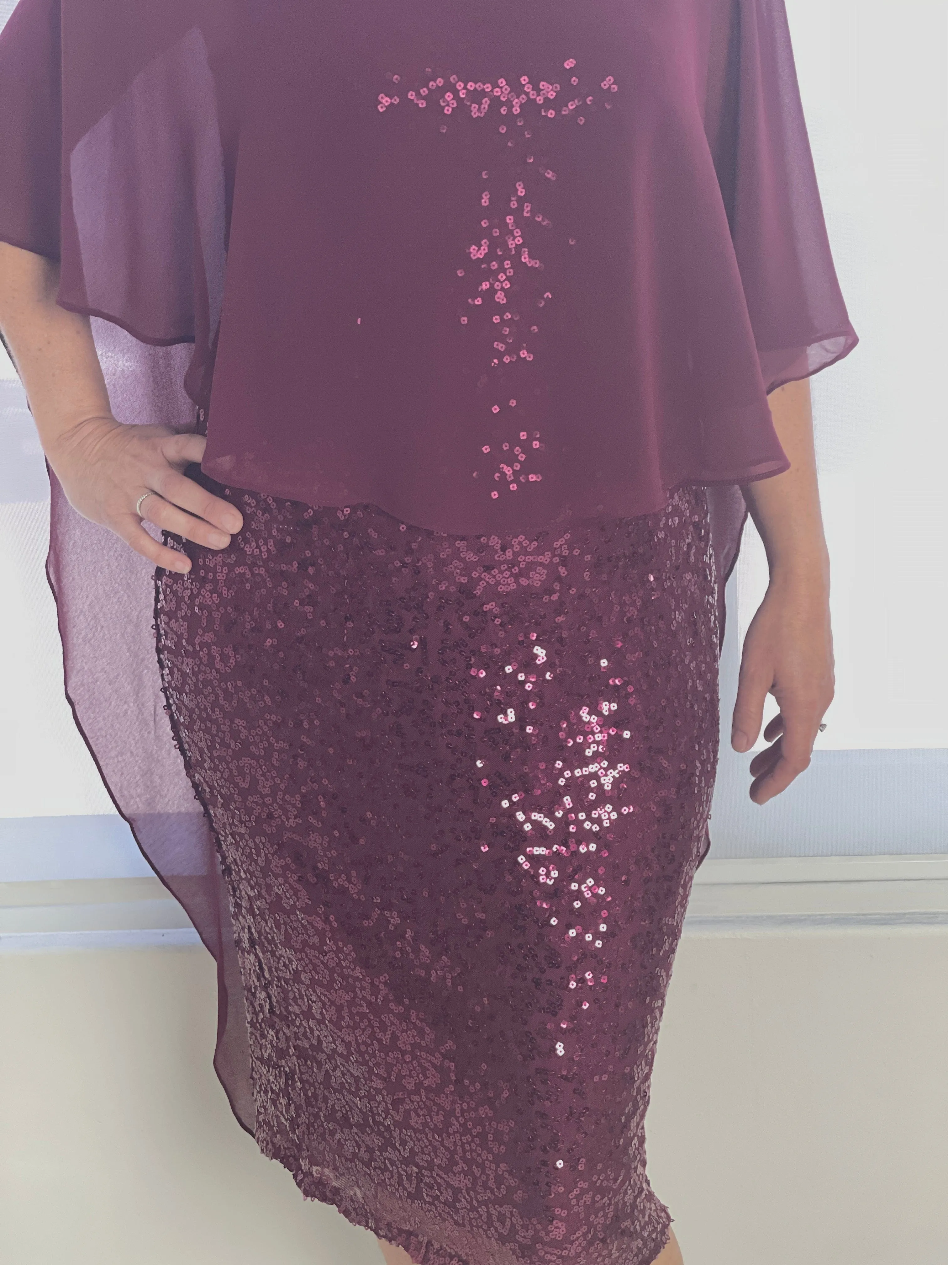 Luina Burgundy Sequin Evening Dress