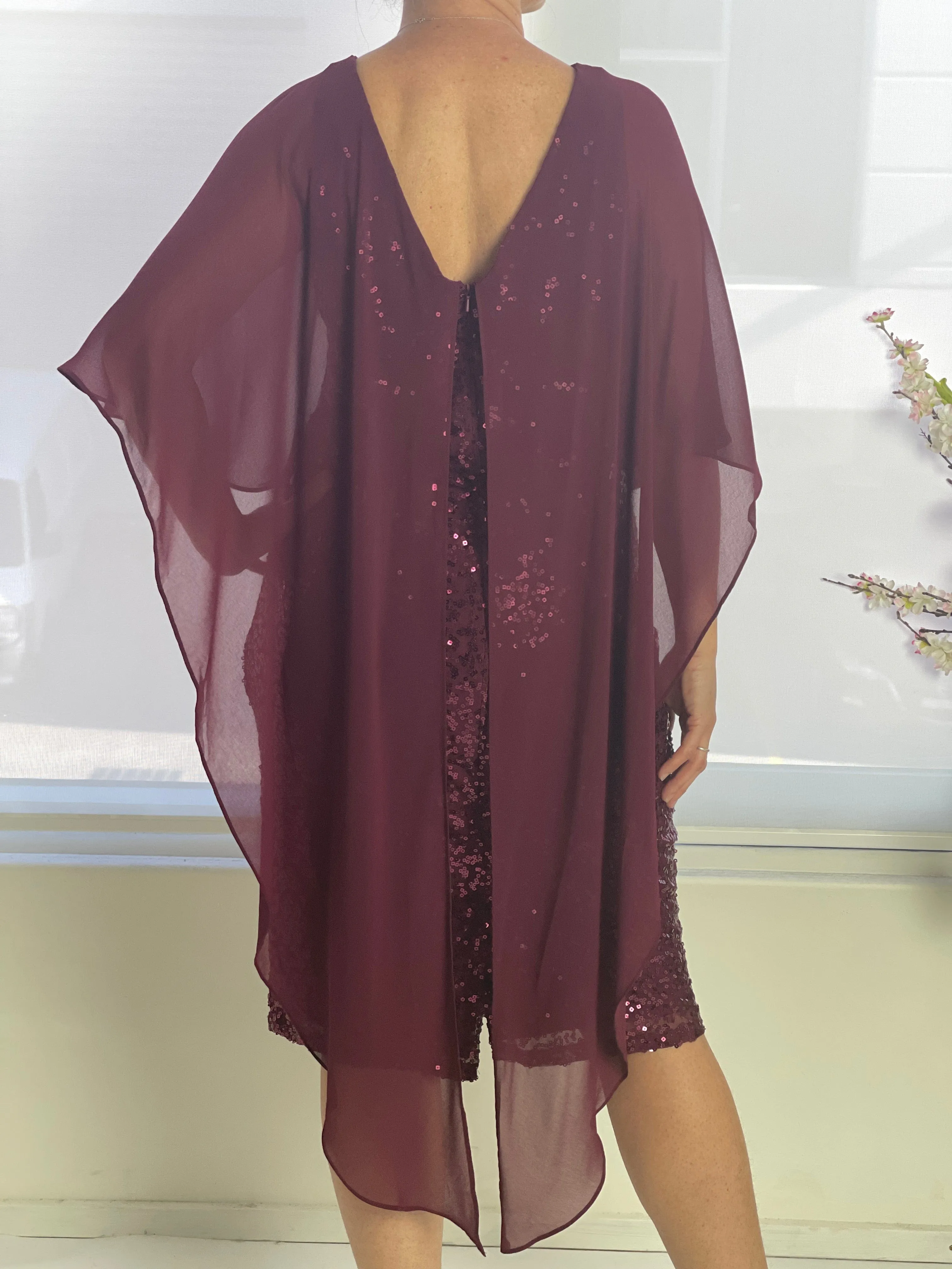 Luina Burgundy Sequin Evening Dress
