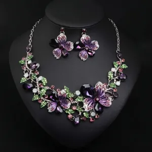Luxury Floral Necklace and Earrings Set