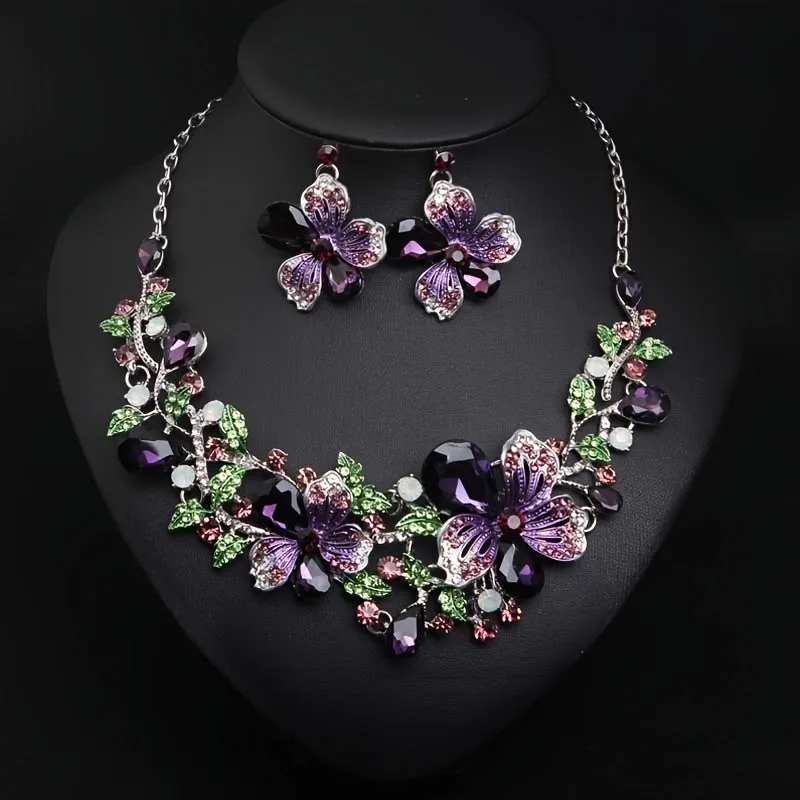 Luxury Floral Necklace and Earrings Set