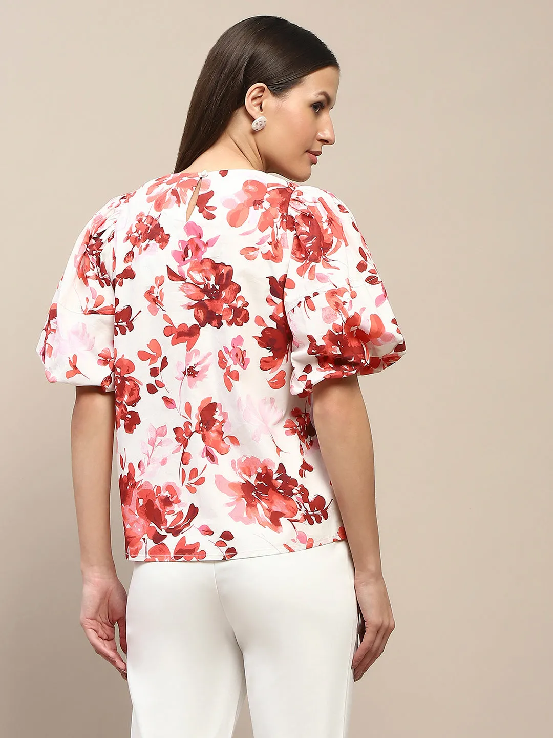 Madame Floral Print Red Cotton Top