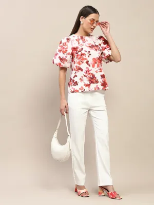 Madame Floral Print Red Cotton Top