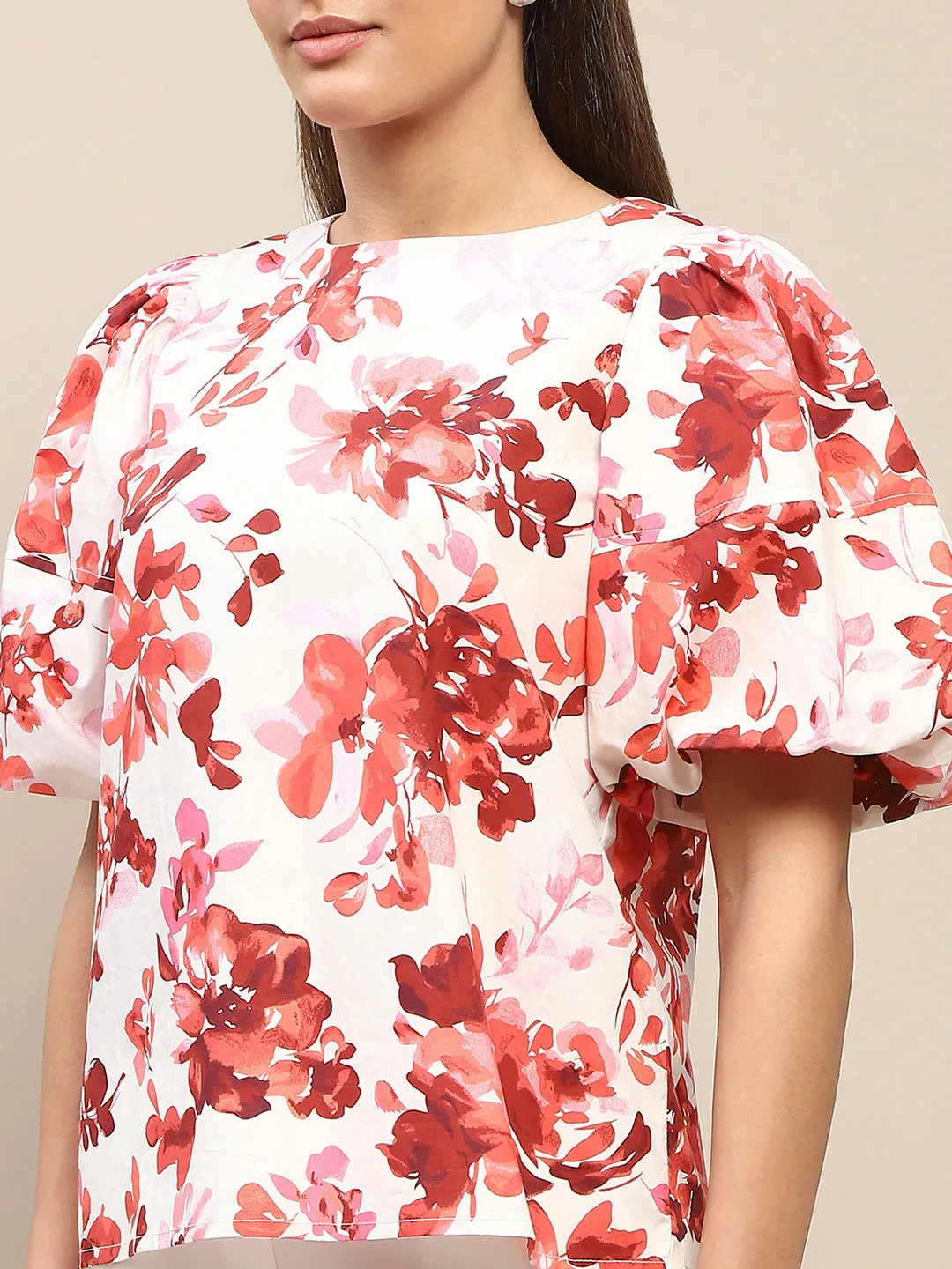 Madame Floral Print Red Cotton Top
