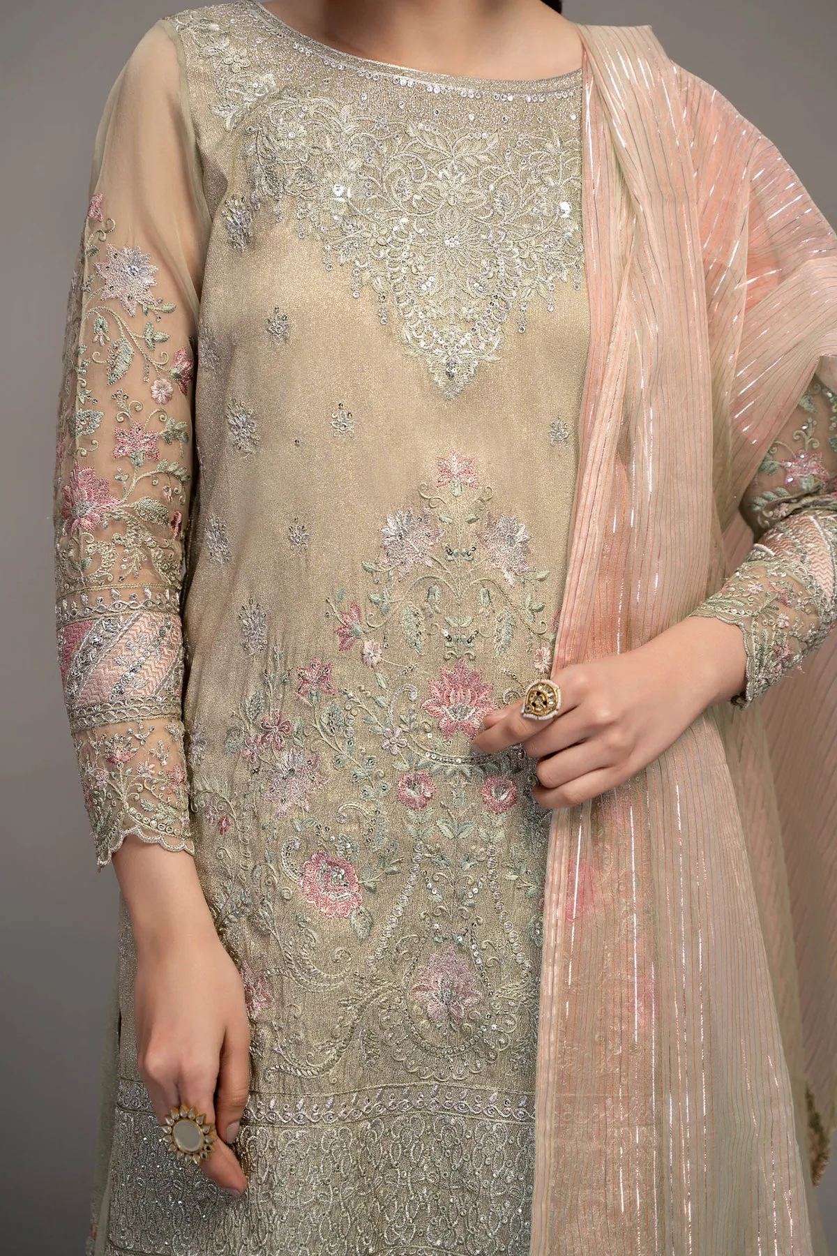 Maria B Pakistani Salwar Kameez Suit in Classical Grey Shade Party Wear