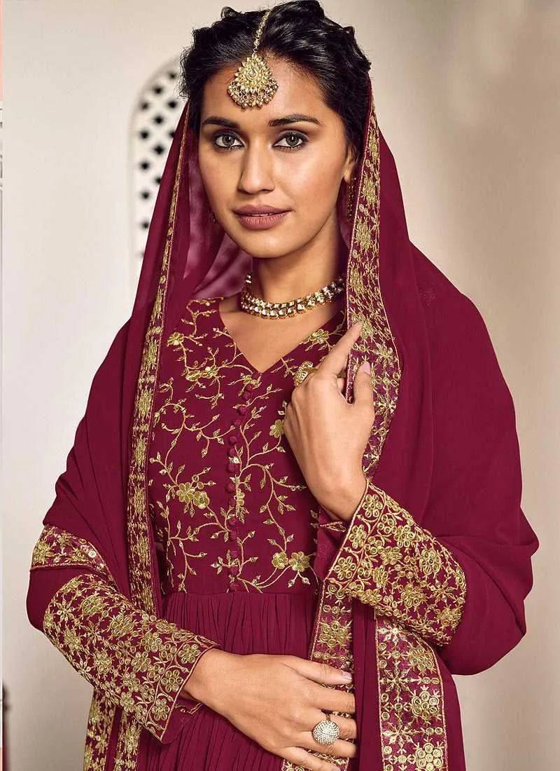 Maroon and Gold Heavy Embroidered Sharara Suit