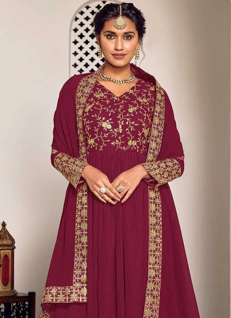 Maroon and Gold Heavy Embroidered Sharara Suit