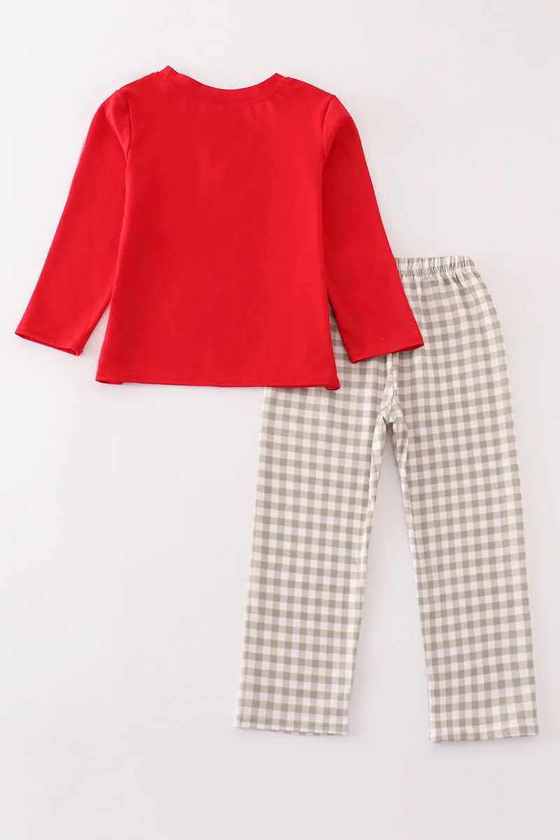 Maroon Cotton French Knot Boy Set
