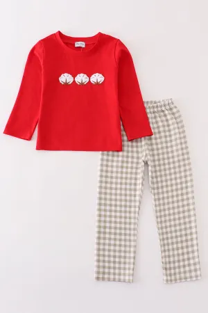 Maroon Cotton French Knot Boy Set