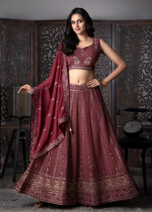 Maroon Georgette Readymade Lehenga With Dupatta
