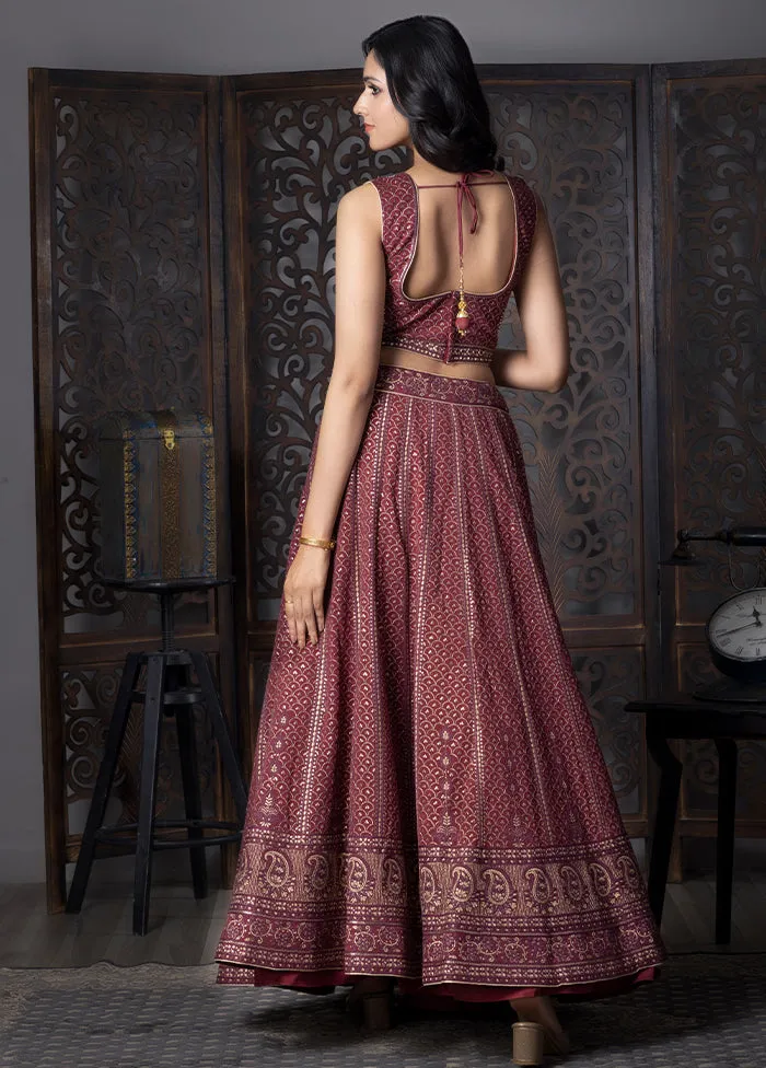 Maroon Georgette Readymade Lehenga With Dupatta