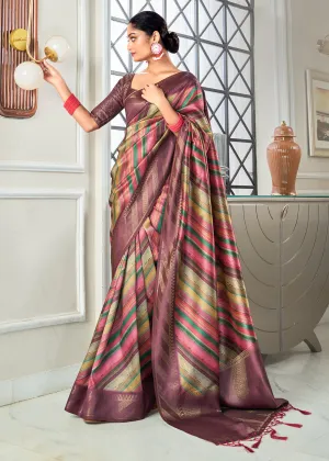 Mauve Purple Woven Banarasi Silk Saree With Digital Print