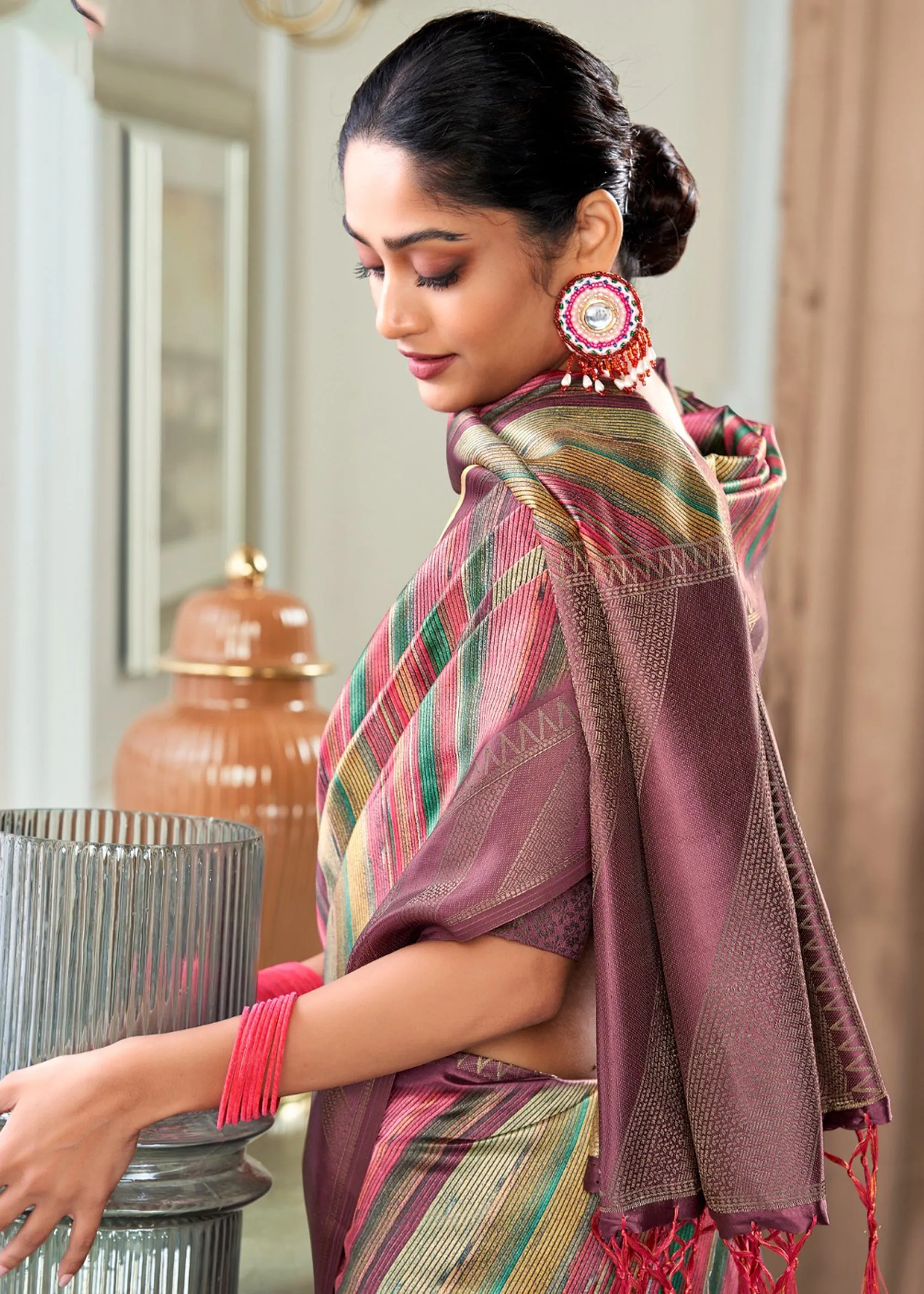 Mauve Purple Woven Banarasi Silk Saree With Digital Print