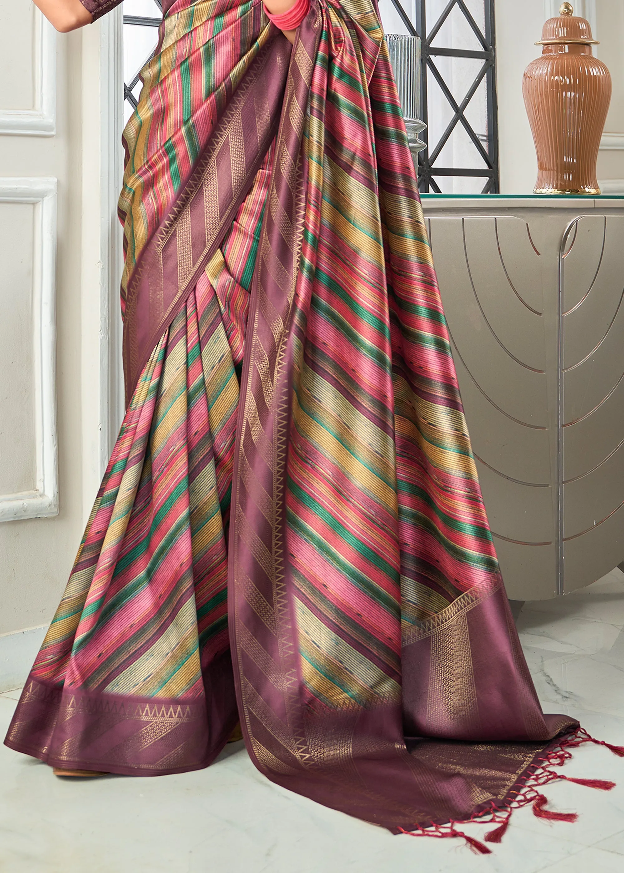 Mauve Purple Woven Banarasi Silk Saree With Digital Print