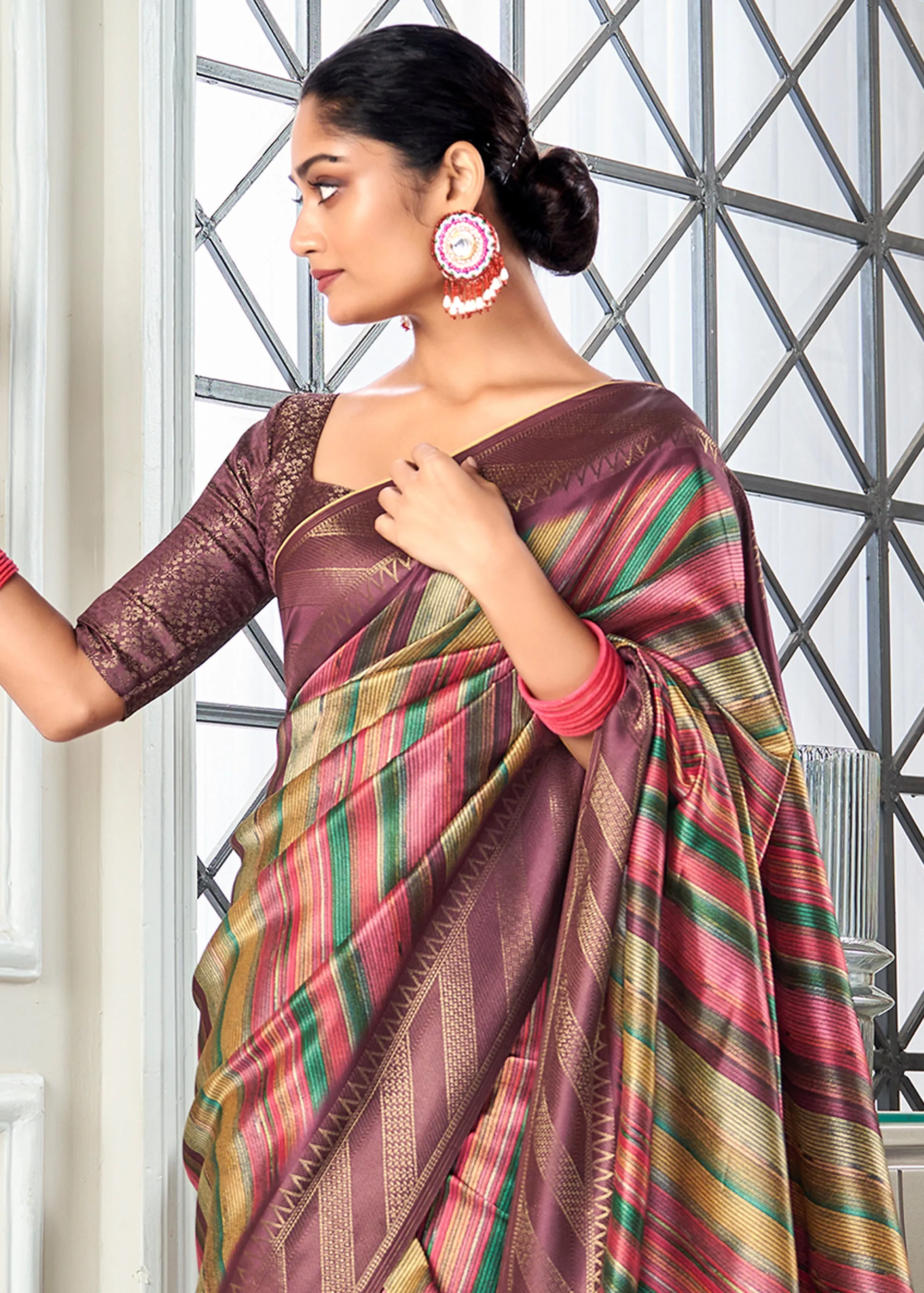 Mauve Purple Woven Banarasi Silk Saree With Digital Print