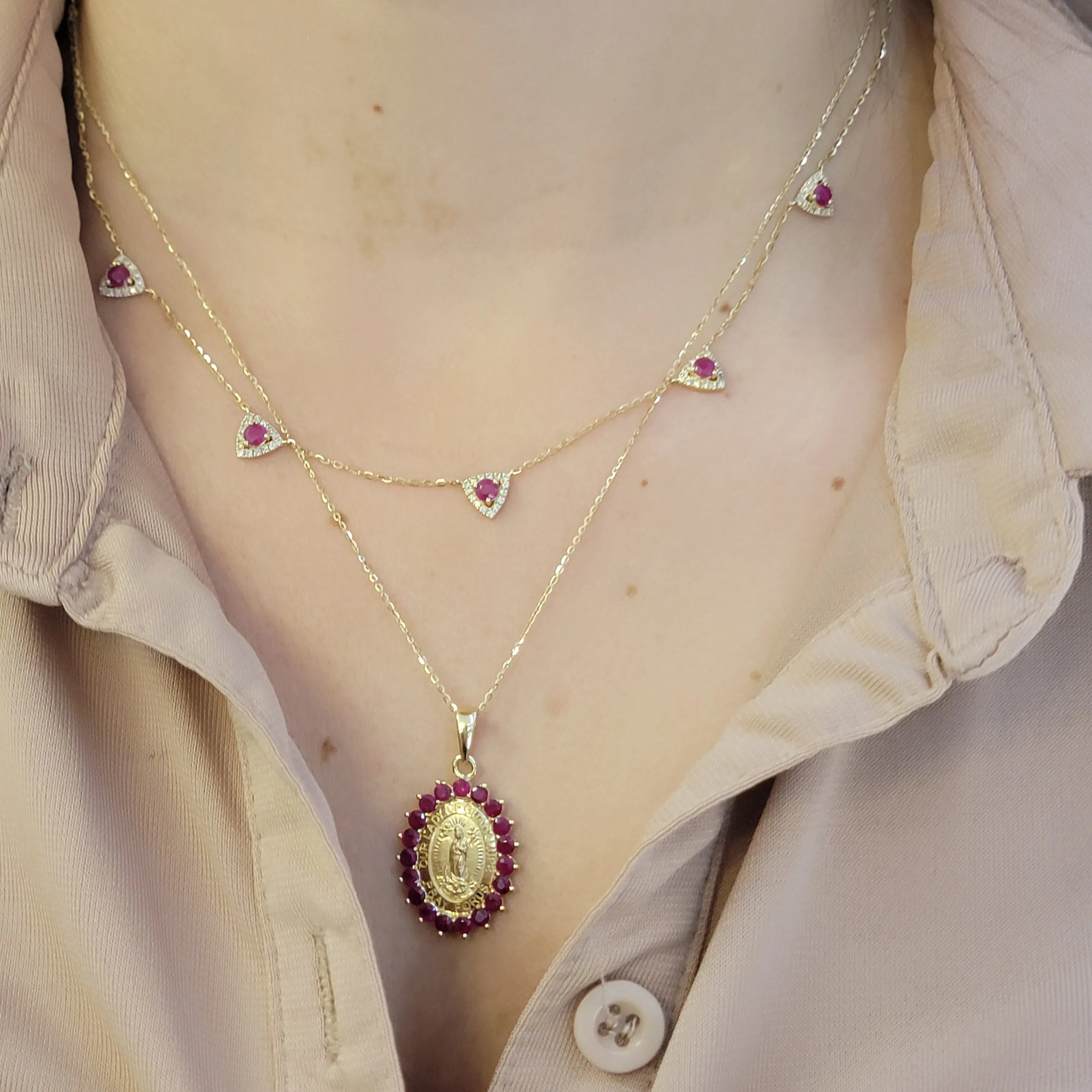 Medium Chunky Color Stone Miraculous Medal Necklace