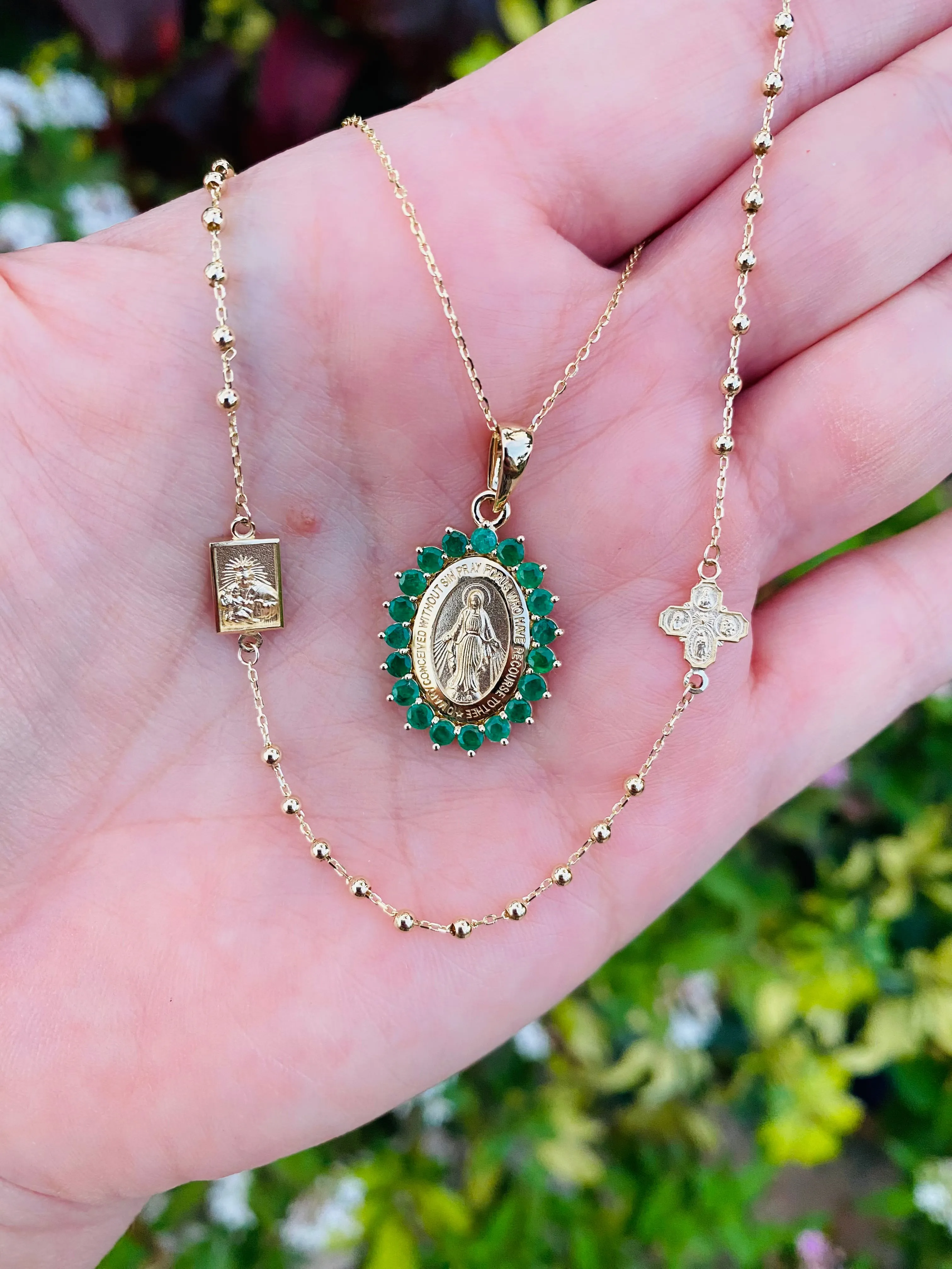 Medium Chunky Color Stone Miraculous Medal Necklace
