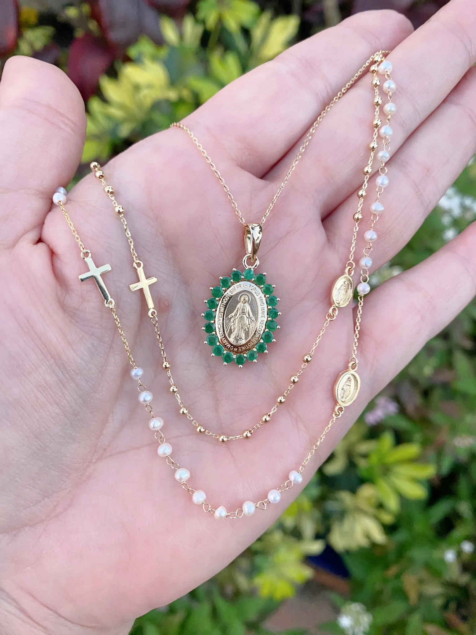 Medium Chunky Color Stone Miraculous Medal Necklace