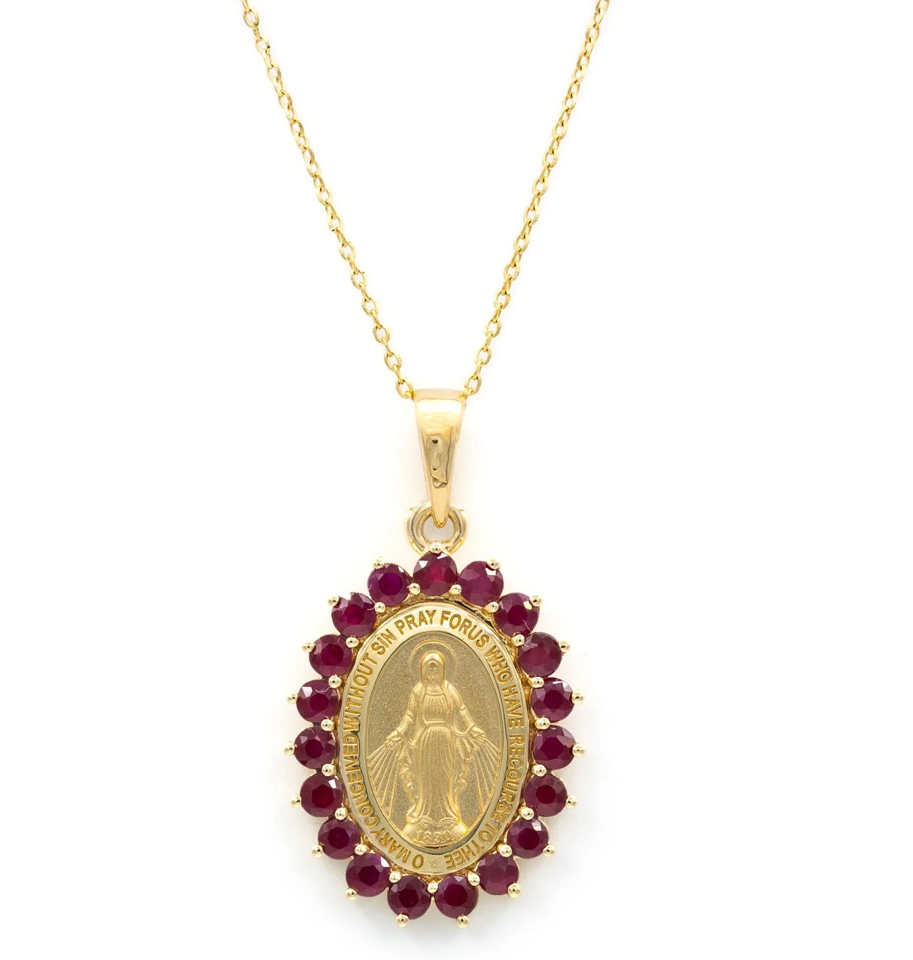 Medium Chunky Color Stone Miraculous Medal Necklace