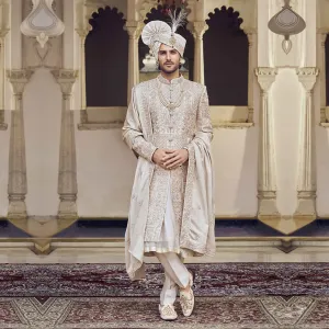 Men,s  Charming Soft Ivory Sherwani
