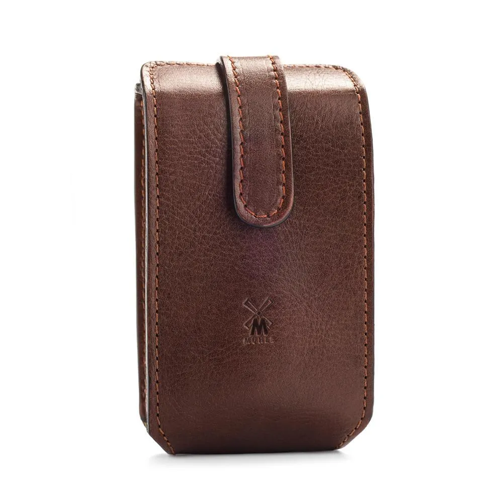MÜHLE Brown Leather Case, Silvertip Fiber Brush & Safety Razor Travel Set