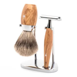 MÜHLE KOSMO 3 Pc. Shaving Set, Fine Badger / Safety Razor, Olive Wood