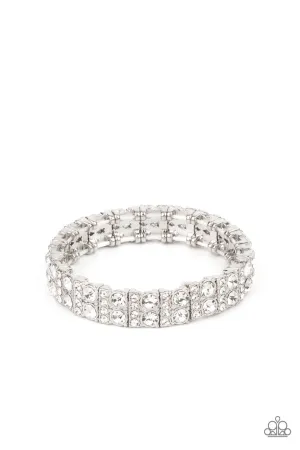 Mic Dropping Drama - White - Rhinestone Bling Paparazzi Stretchy Bracelet