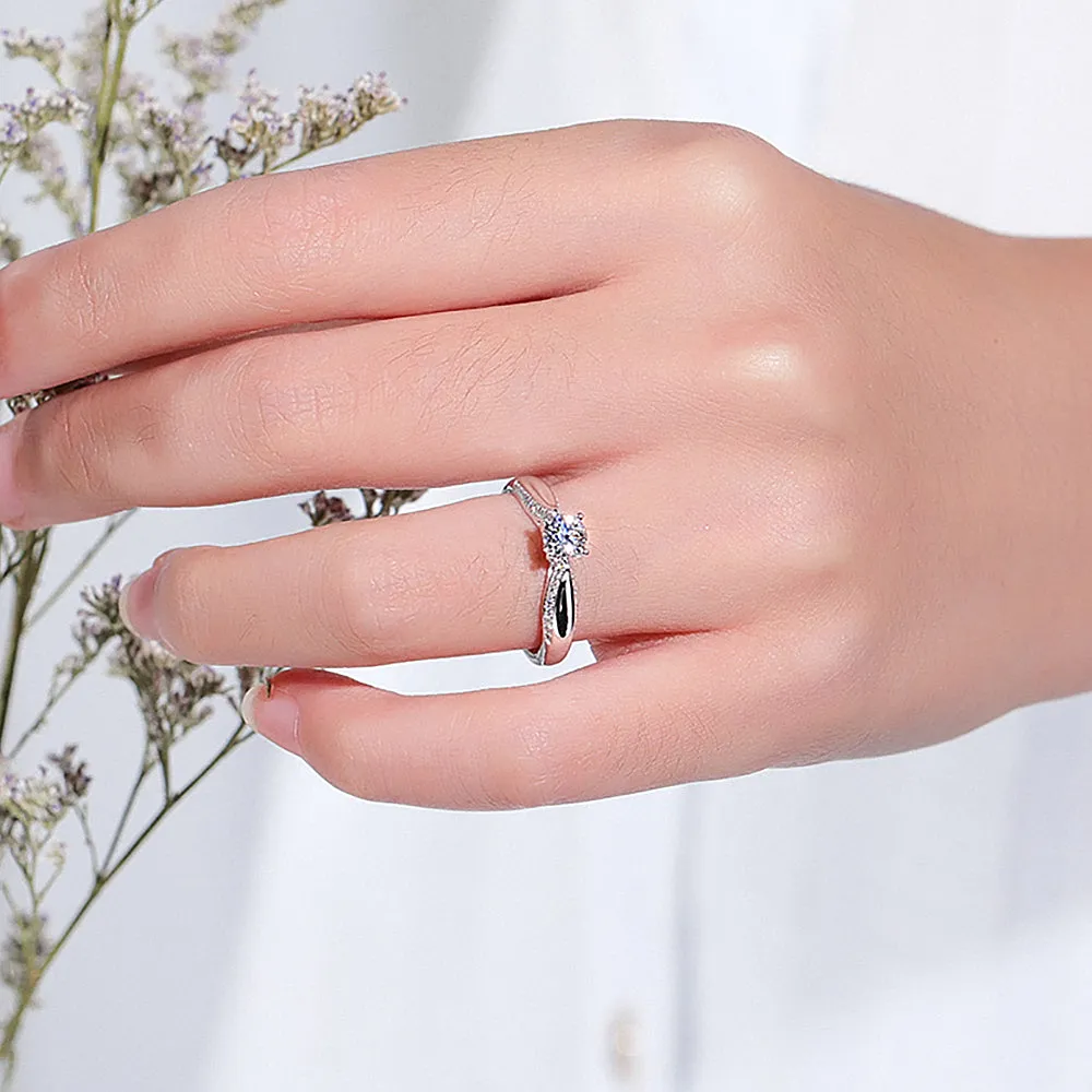 Micro Pave Set Four Prong GIA Diamond Engagement Ring