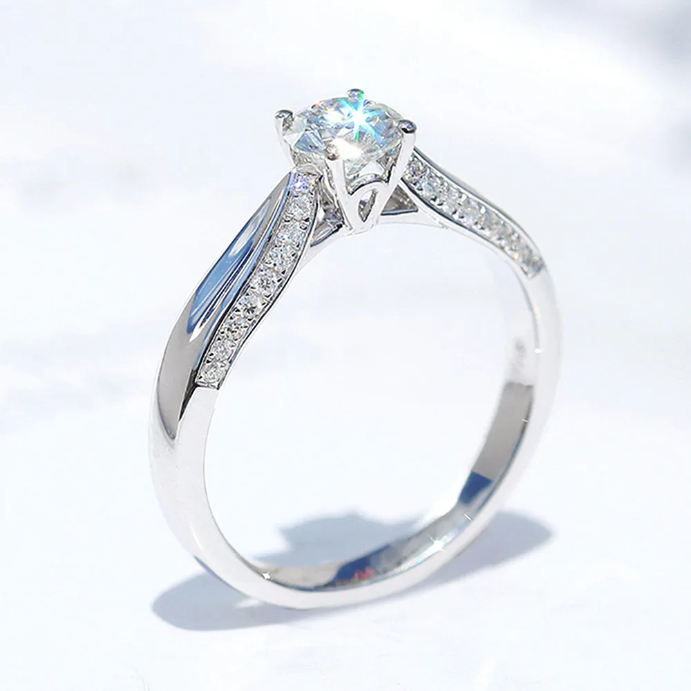 Micro Pave Set Four Prong GIA Diamond Engagement Ring