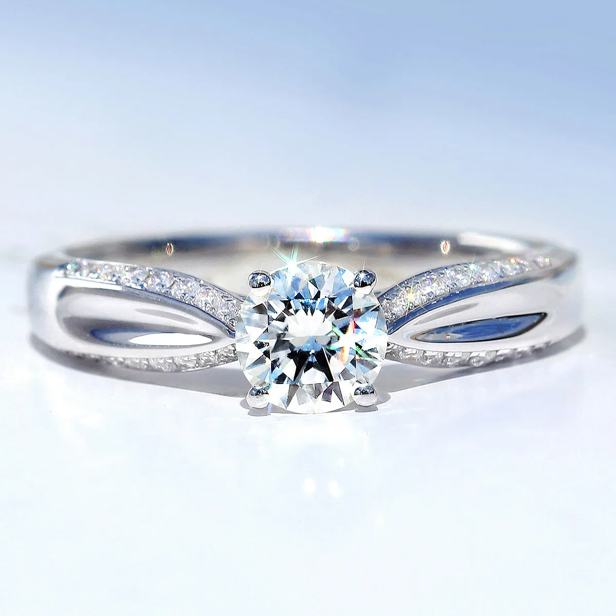 Micro Pave Set Four Prong Lab-Grown Diamond Engagement Ring