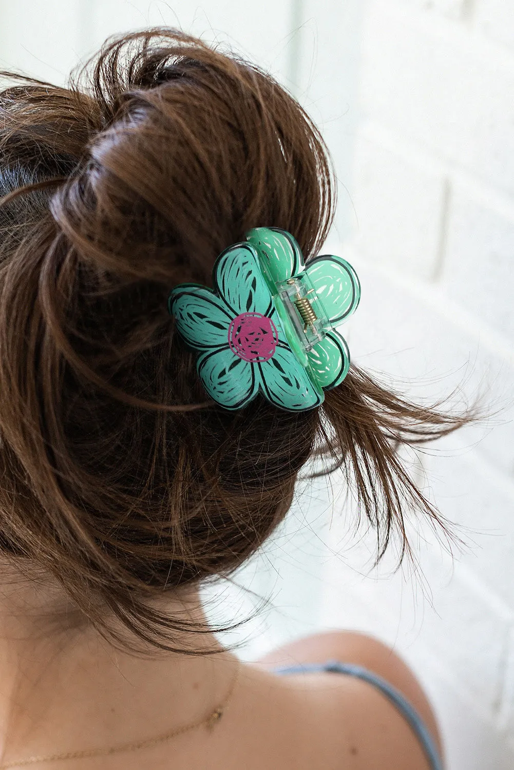 Mint Green Flower Shape Claw Hairpin