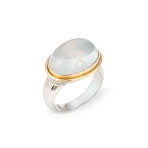 Moonstone Cocktail Ring East West Setting Estate 14k White Gold Sz 6.75 Jewelry