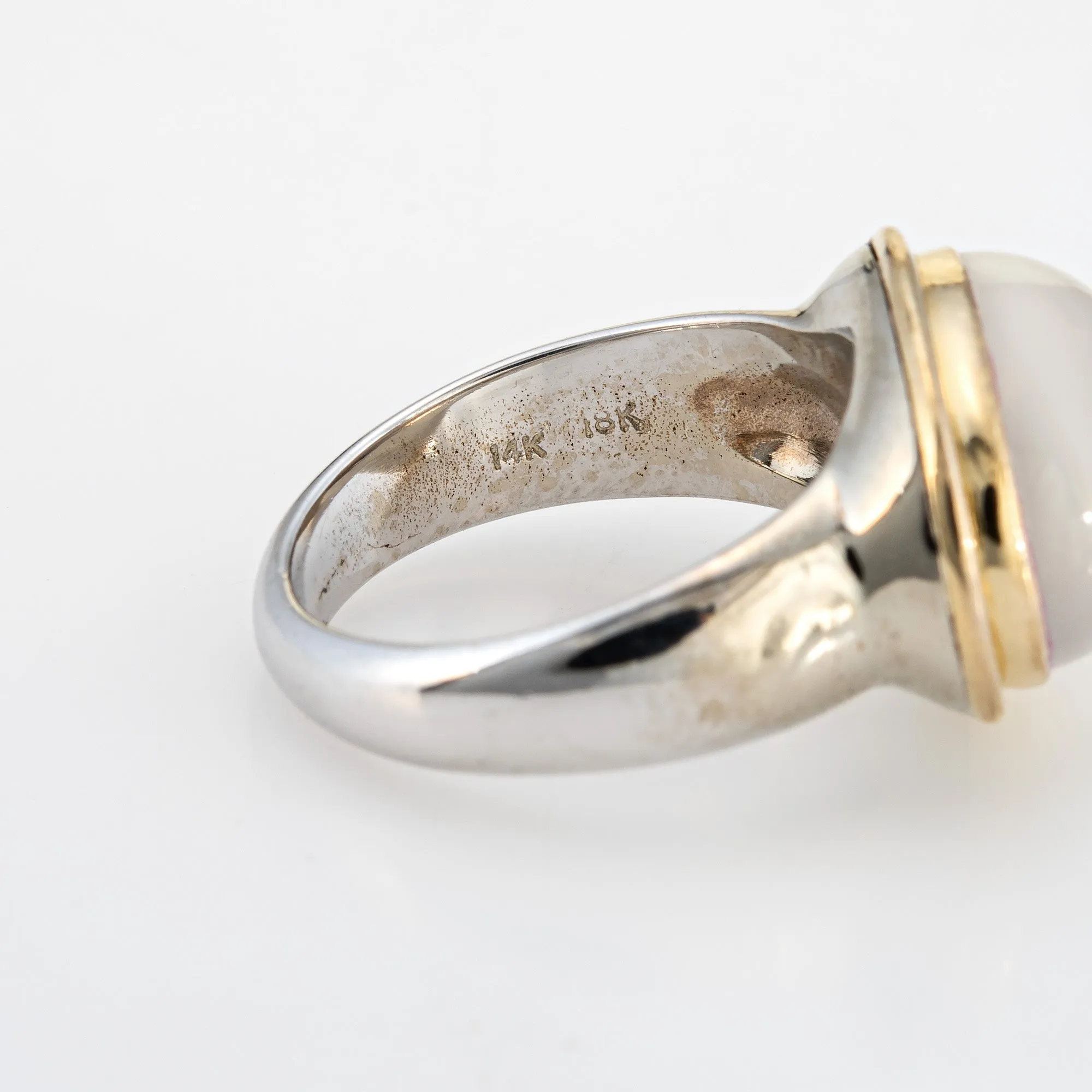 Moonstone Cocktail Ring East West Setting Estate 14k White Gold Sz 6.75 Jewelry