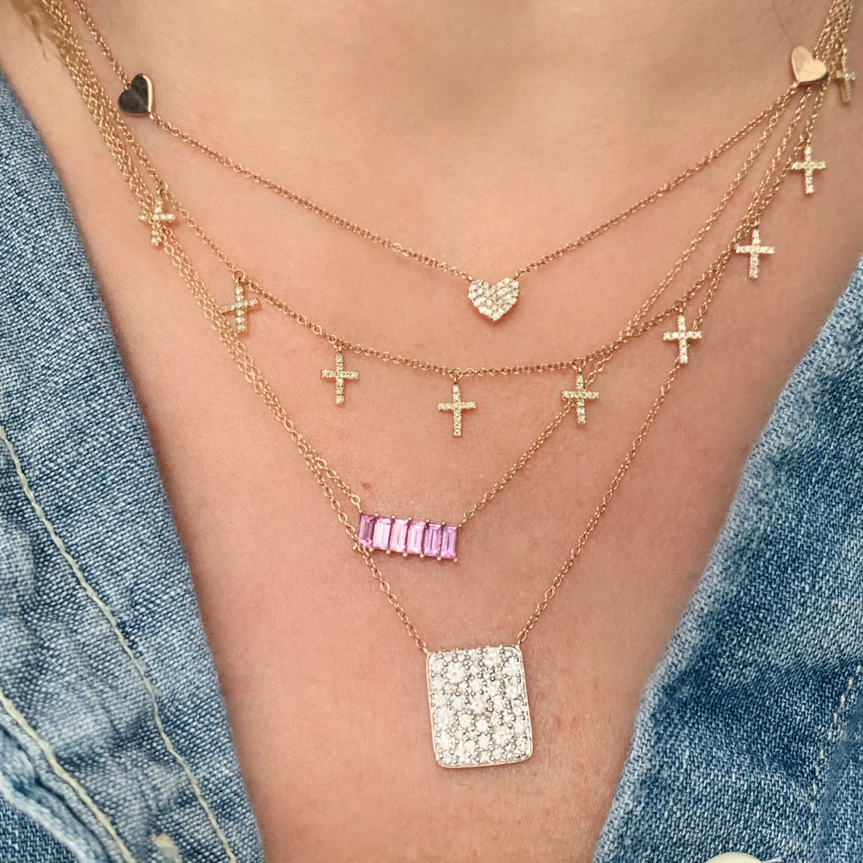 Multi Diamond Cross Dangles Necklace