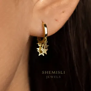 Multi Tiny Stars Drop Hoop Earring, Star Huggies, Unisex, Gold, Silver SHEMISLI - SH463