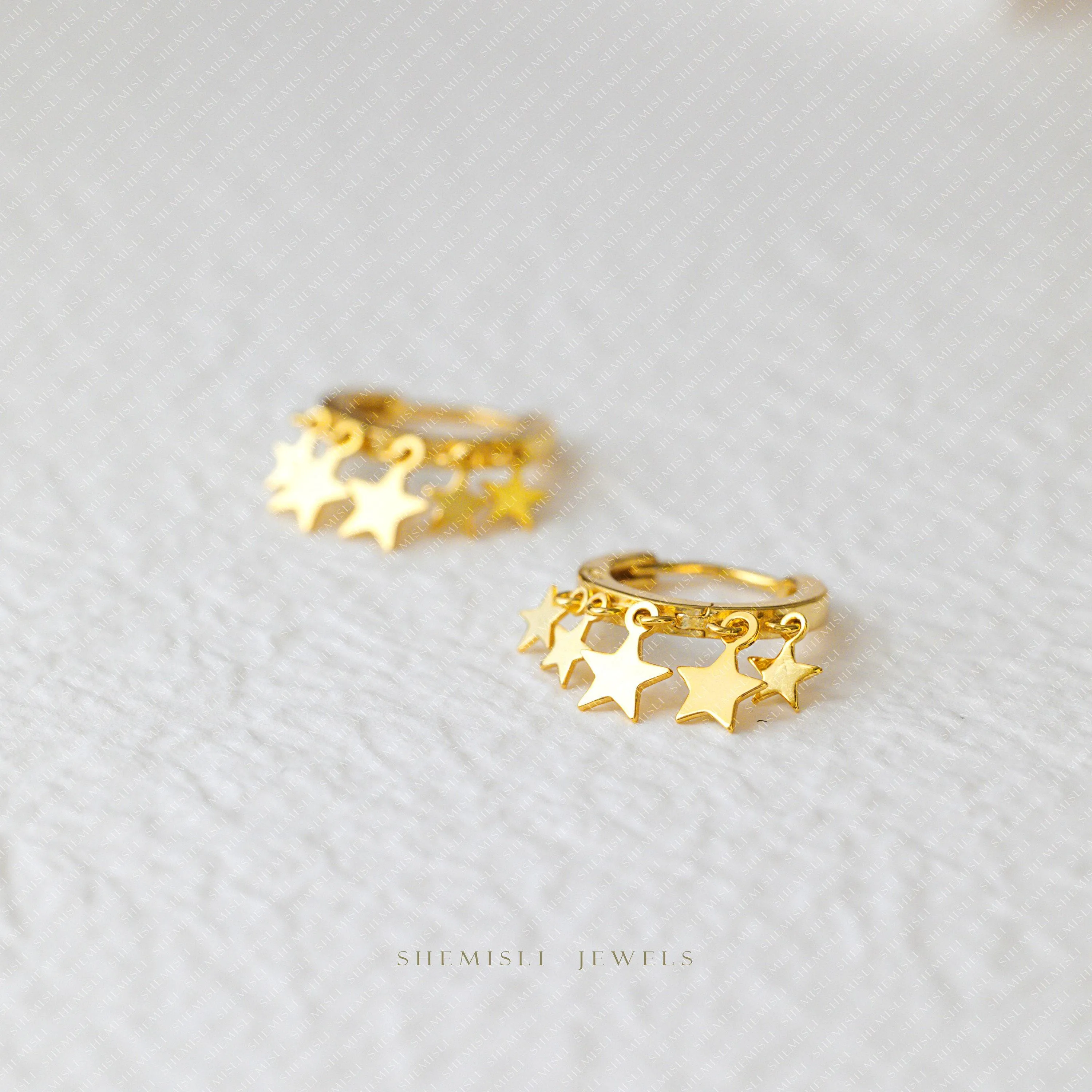Multi Tiny Stars Drop Hoop Earring, Star Huggies, Unisex, Gold, Silver SHEMISLI - SH463