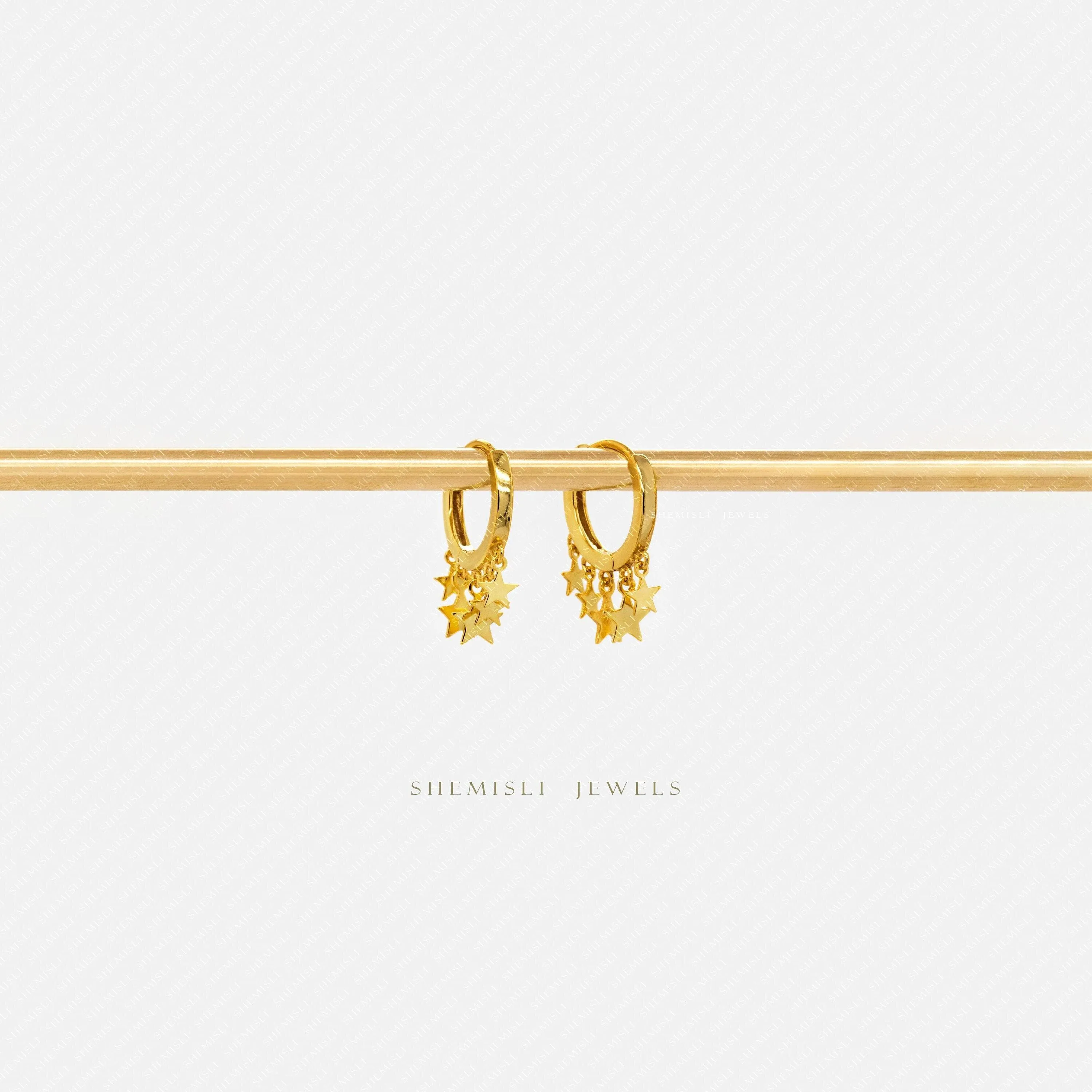 Multi Tiny Stars Drop Hoop Earring, Star Huggies, Unisex, Gold, Silver SHEMISLI - SH463