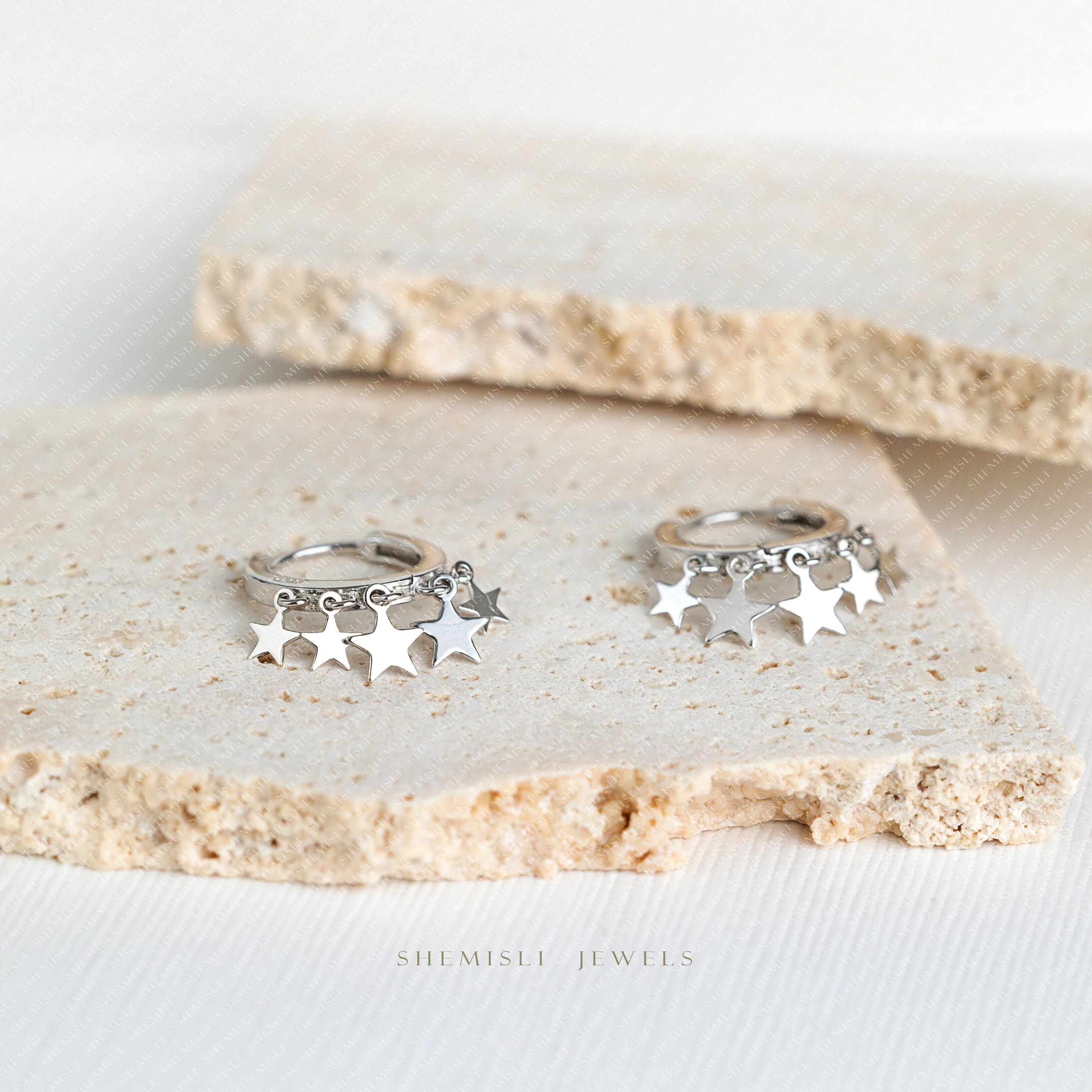 Multi Tiny Stars Drop Hoop Earring, Star Huggies, Unisex, Gold, Silver SHEMISLI - SH463