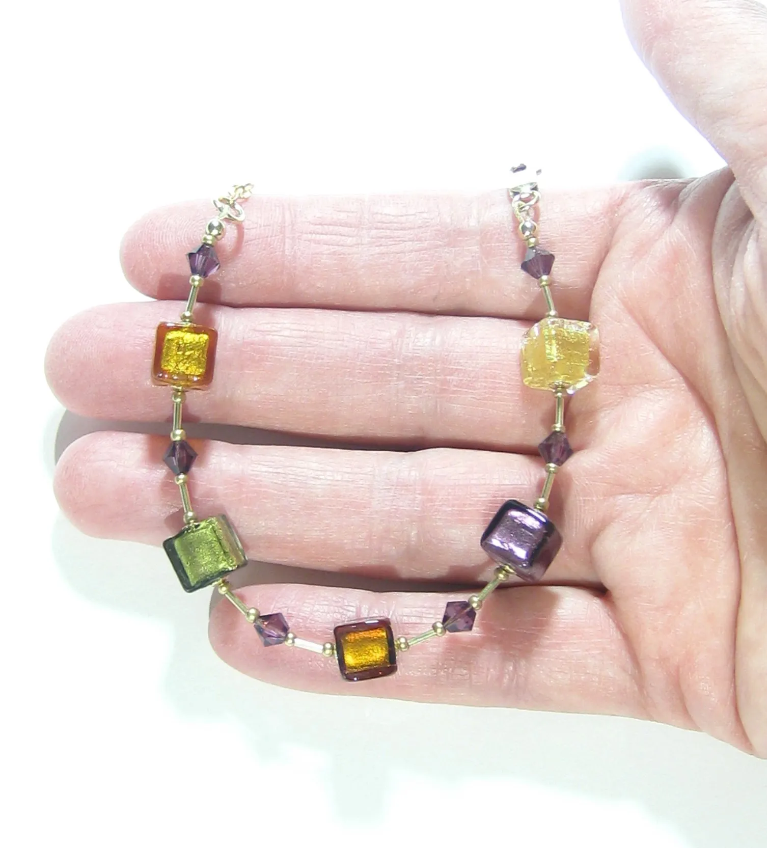 Murano Glass Fall Colors Cube Gold Filled Bracelet