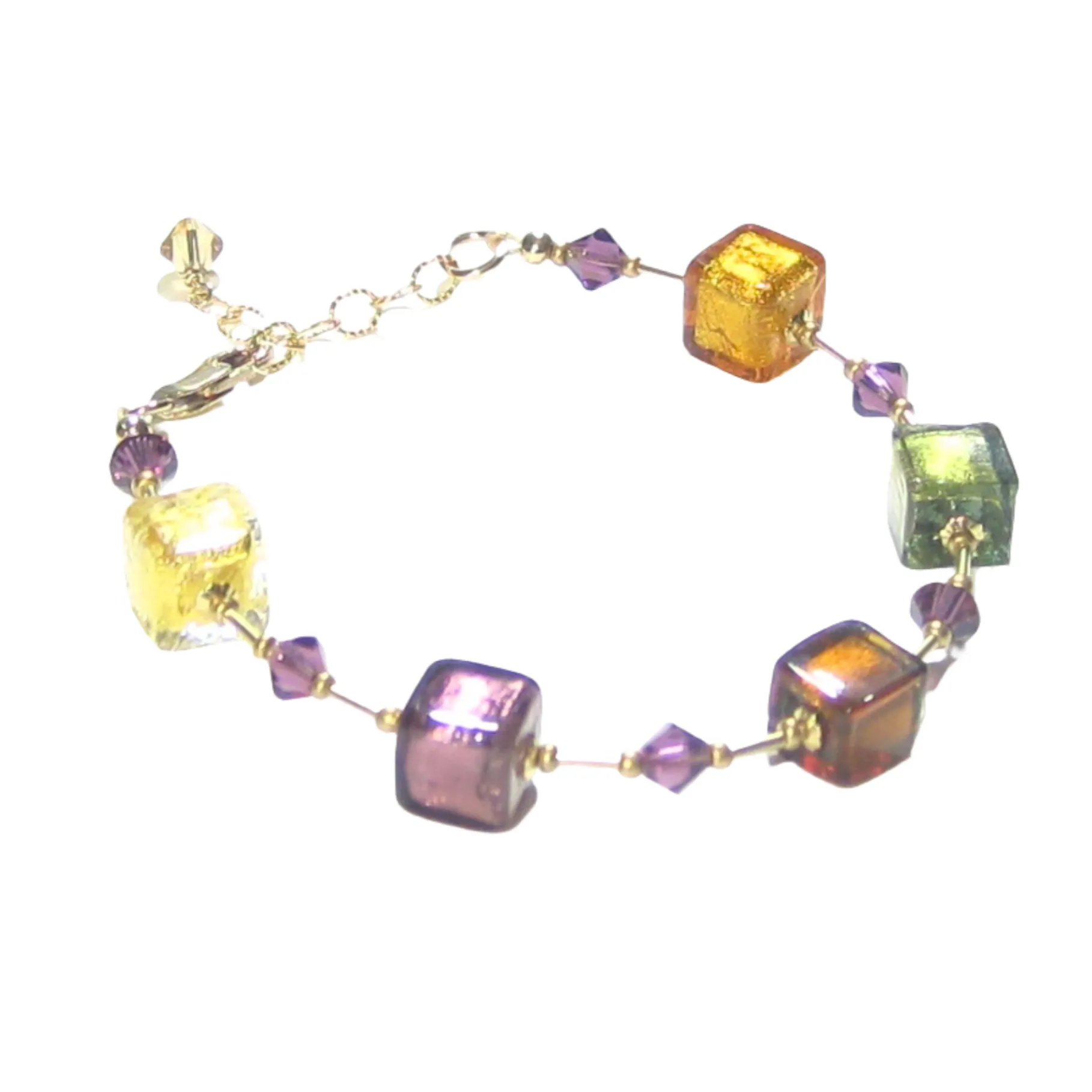 Murano Glass Fall Colors Cube Gold Filled Bracelet