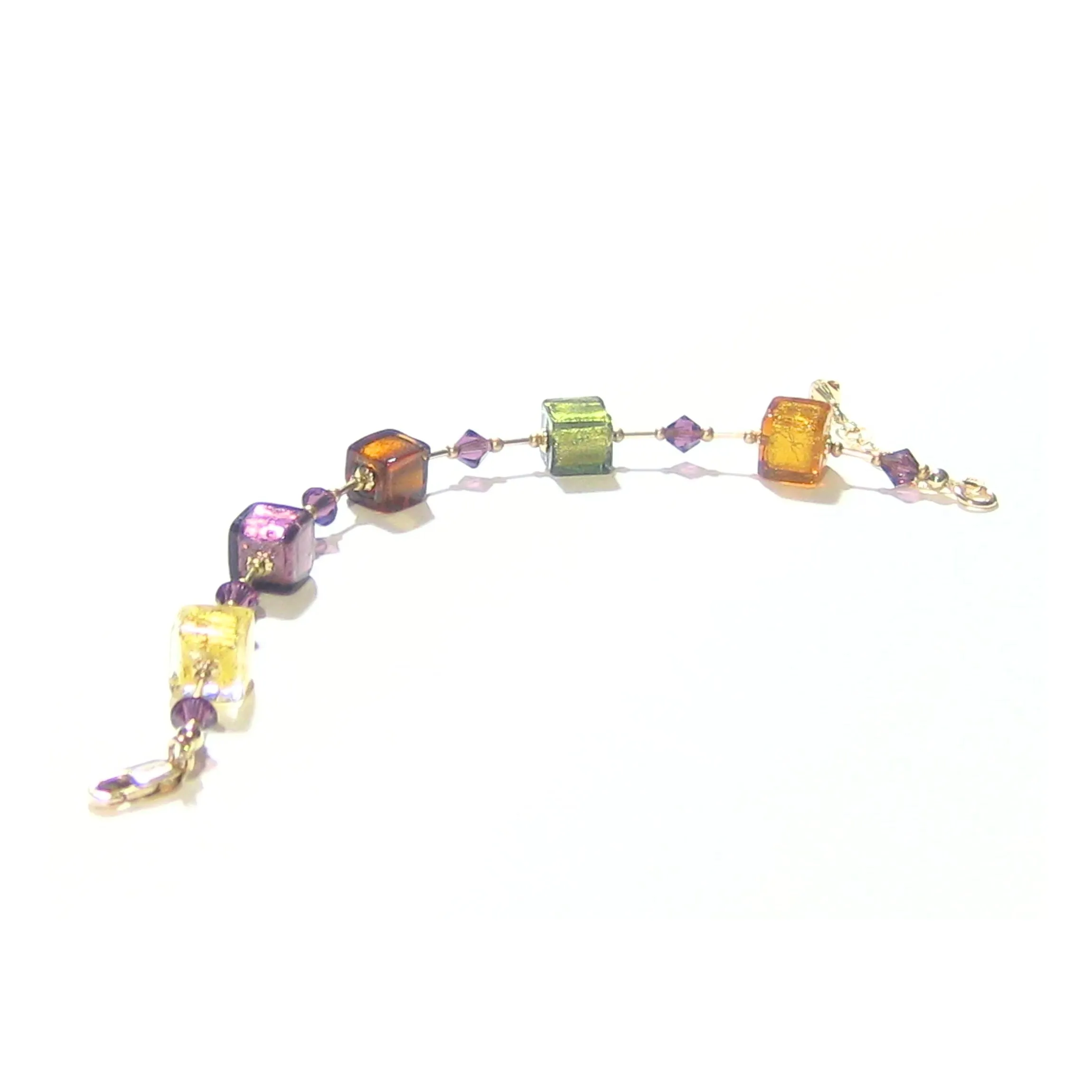 Murano Glass Fall Colors Cube Gold Filled Bracelet
