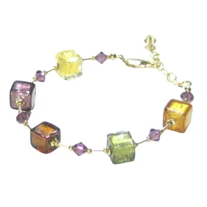 Murano Glass Fall Colors Cube Gold Filled Bracelet