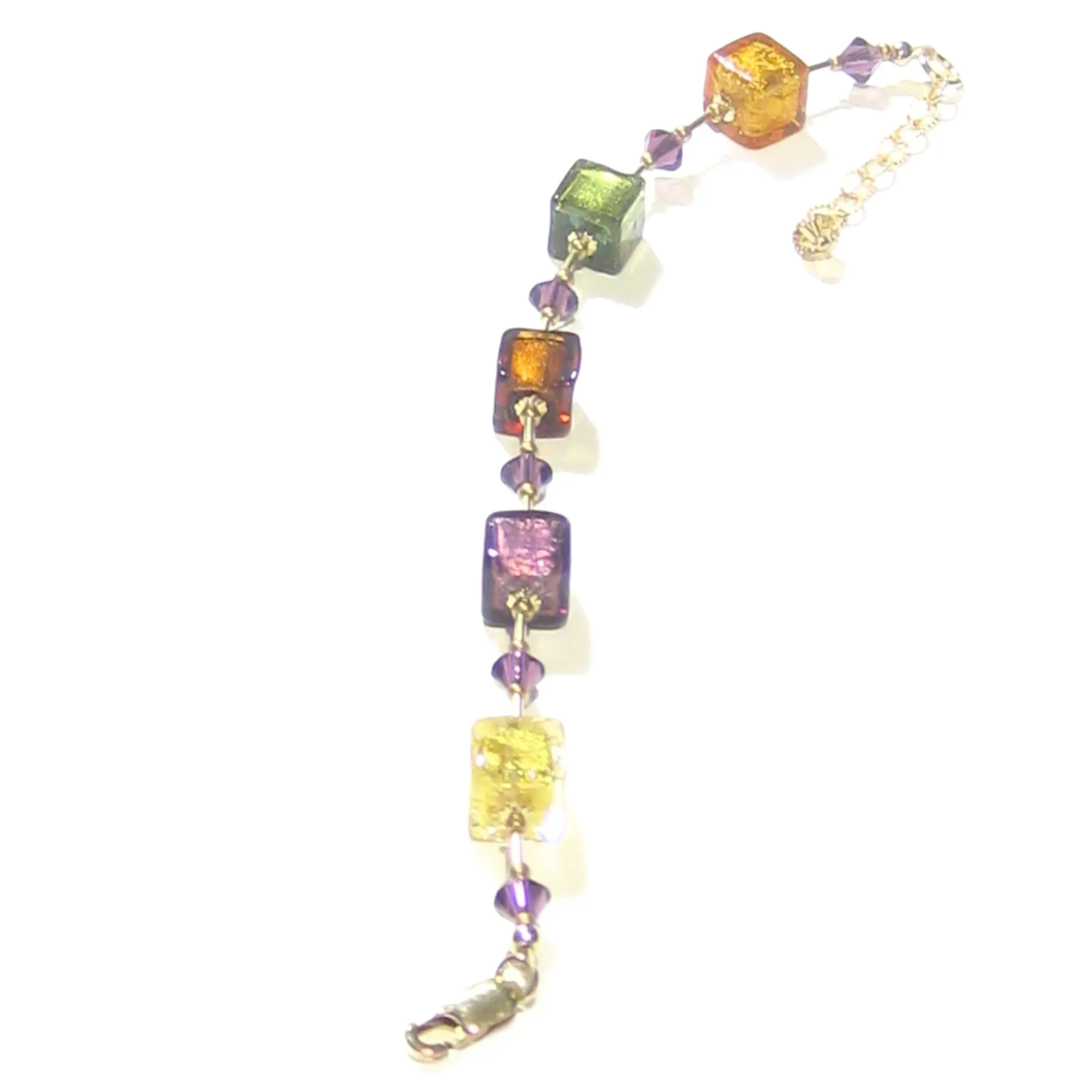 Murano Glass Fall Colors Cube Gold Filled Bracelet
