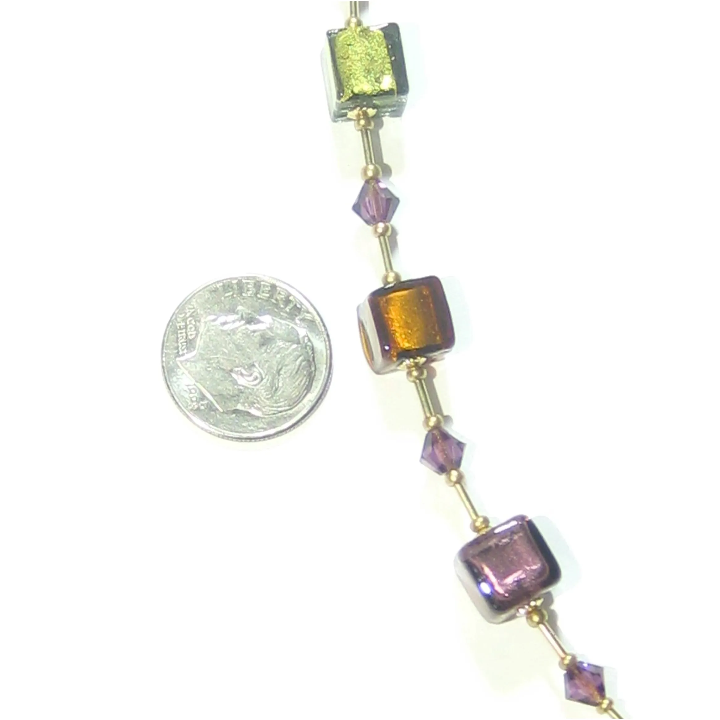 Murano Glass Fall Colors Cube Gold Filled Bracelet