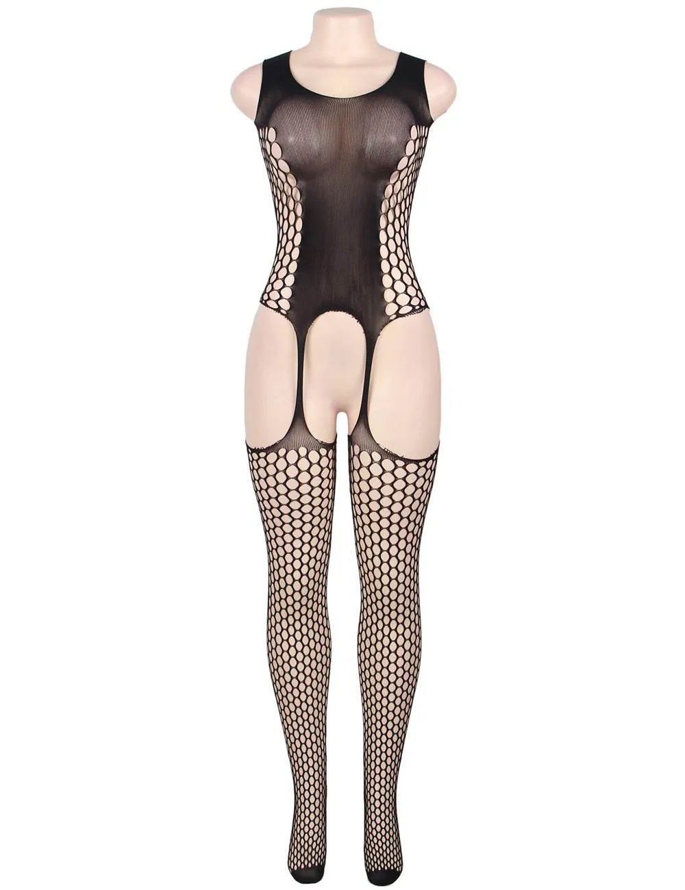 New Bold Cutout Pothole Black Bodystockings