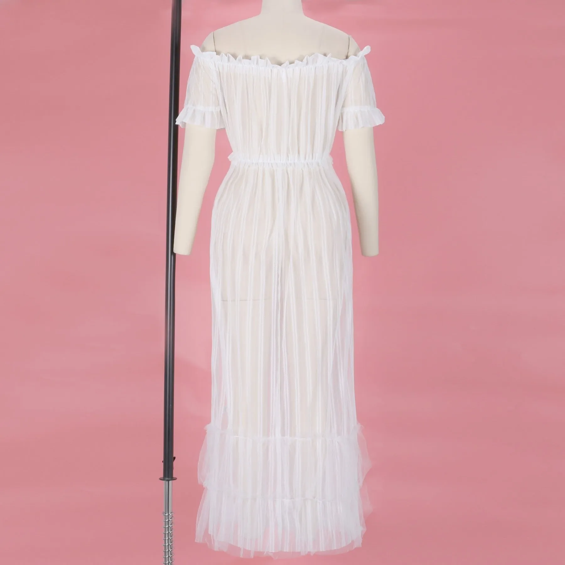 Off Shoulder Short Sleeve Lace Maxi Bodycon Dress K1962