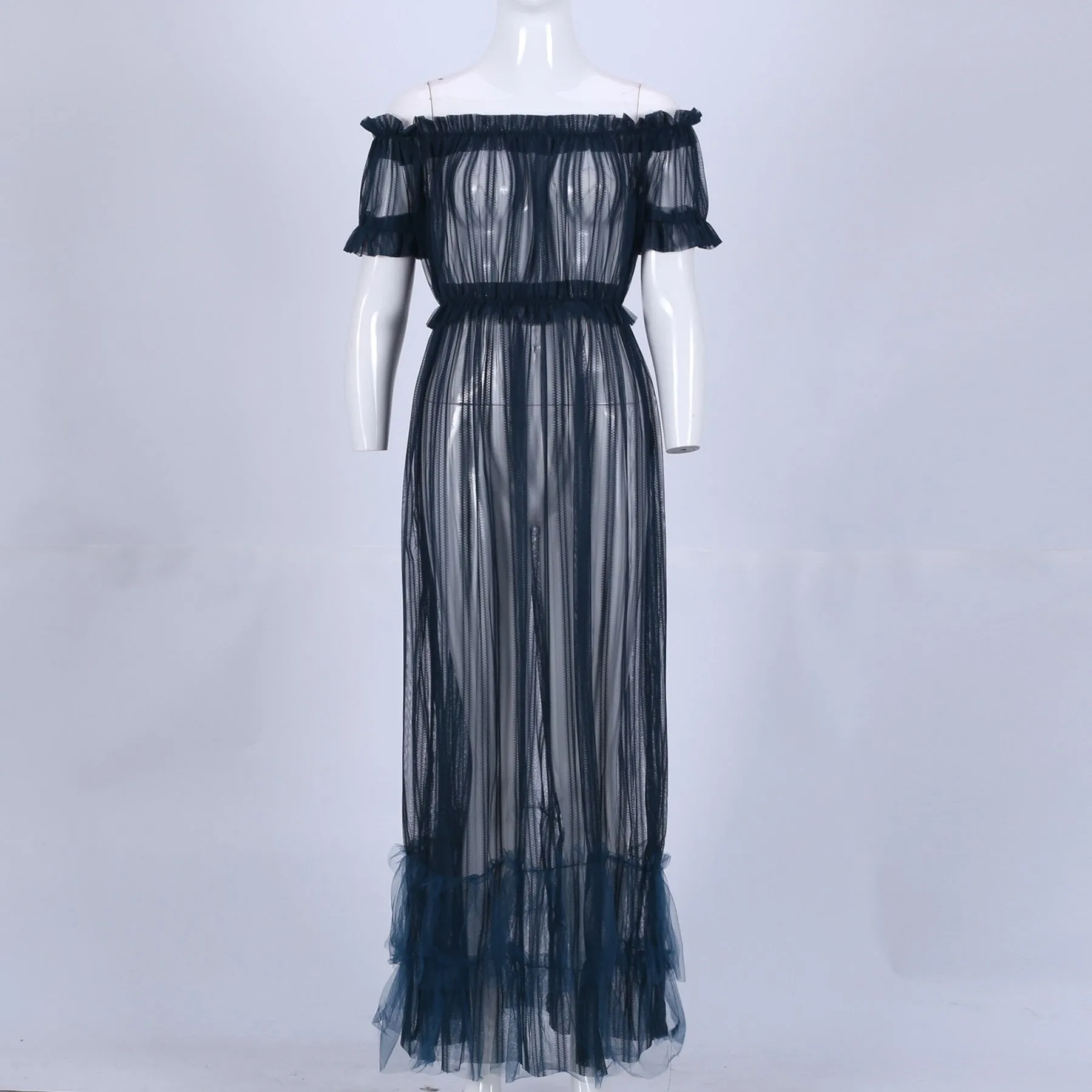 Off Shoulder Short Sleeve Lace Maxi Bodycon Dress K1962
