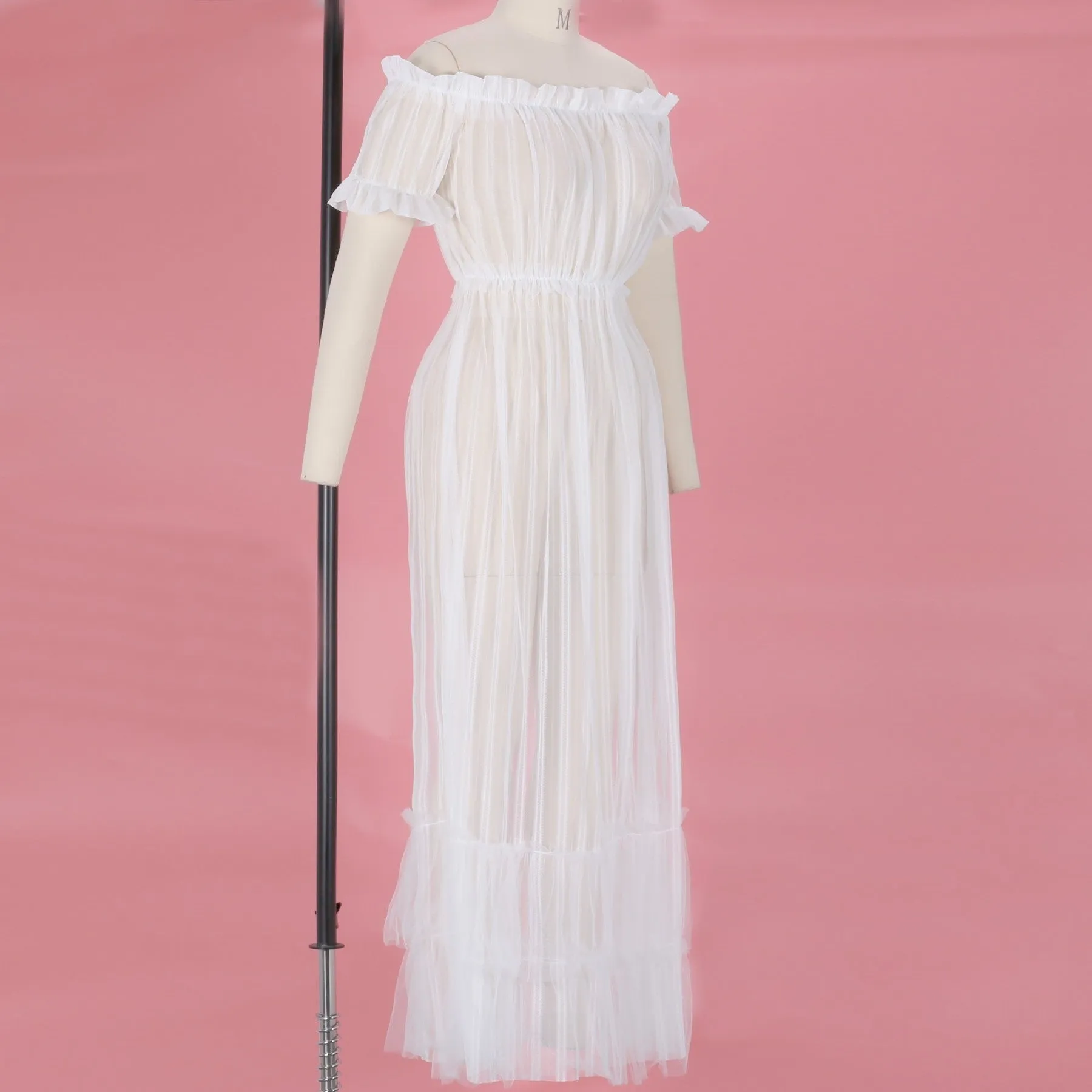 Off Shoulder Short Sleeve Lace Maxi Bodycon Dress K1962